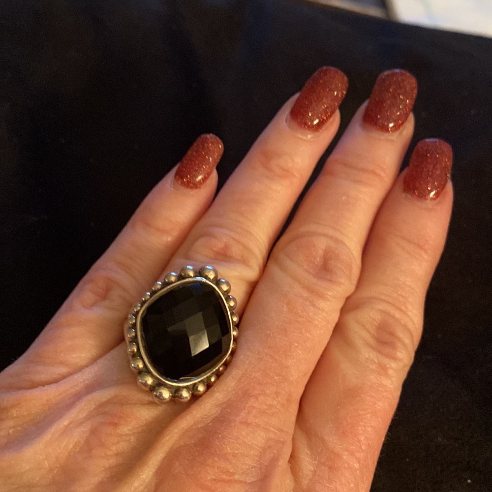 Lagos Maya Onyx Doublet caviar trimmed ring